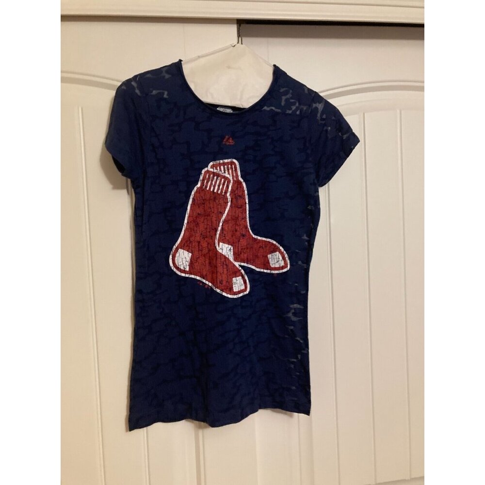 Boston Red Sox Short Sleeve T Shirt Dark Blue Womens Medium Majestic Burnout